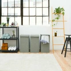 DUNEDESIGN Lot De 3 : 50L Panier à Linge Sale Avec Couvercle - 30x30x60 Bac De Rangement XL - Grau -DUNEDESIGN Sales 2024 65180645 3