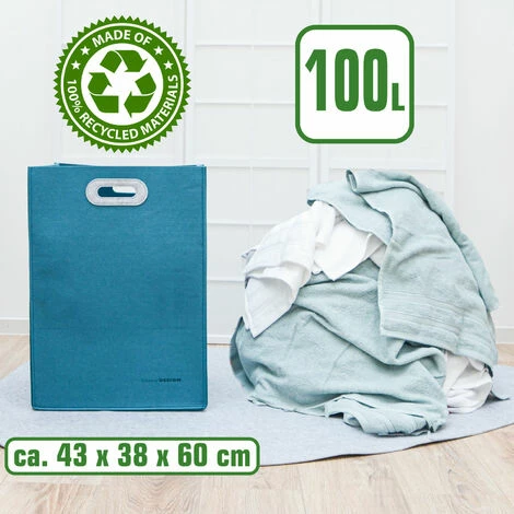 DUNEDESIGN 100l Grande Paniere A Linge Sale En Feutre 43x38x60 Panier A Linge Sale Pliable - Blau 4 DUNEDESIGN 100l Grande Paniere A Linge Sale En Feutre 43x38x60 Panier A Linge Sale Pliable - Blau – Image 2