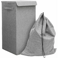 DUNEDESIGN 50L Panier à Linge Sale Avec Couvercle Et Sac à Linge 30x30x60 Bac De Rangement - Grau