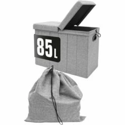 DUNEDESIGN 85l Panier à Linge Avec Couvercle & Sac à Linge 62x31 Panier à Linge Avec Siège - Grau